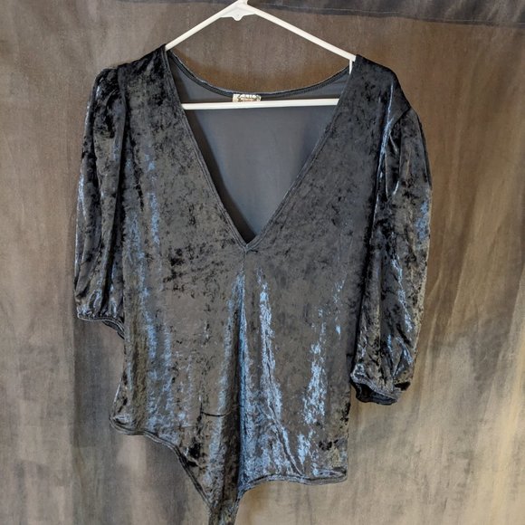 Free People Teal and/or Silver Don't You Wish Velvet Bodysuit (Large/US10/US12) - Picture 5 of 14